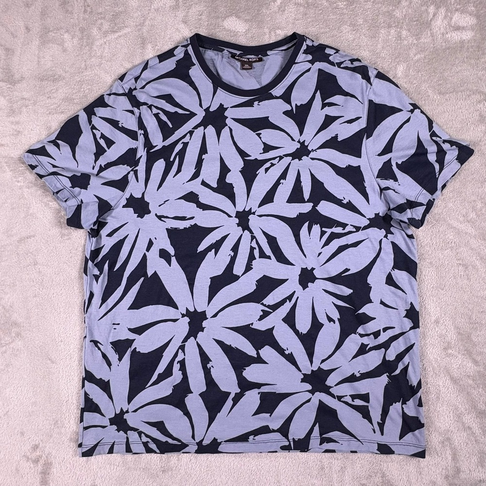 Michael Kors Mens‎ Blue Floral Graphic Crewneck Short Sleeve T-Shirt Size XXL
